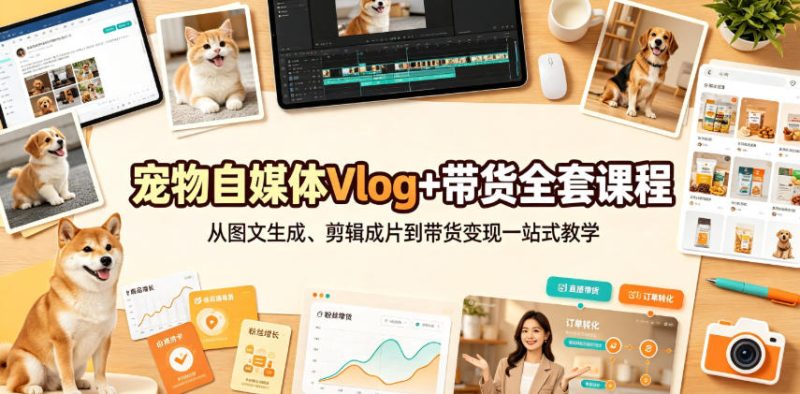 宠物自媒体Vlog+带货全套课程｜从图文生成、剪辑成片到带货变现一站式教学昊趣阁资源网昊趣阁资源网