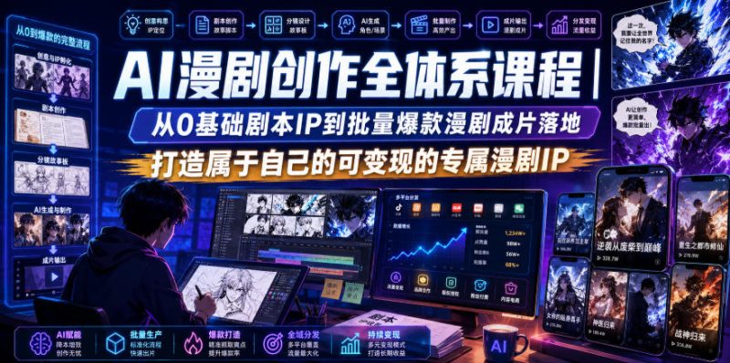 AI漫剧创作全体系课程|从0基础剧本IP到批量爆款漫剧成片落地,打造属于自己的可变现的专属漫剧IP昊趣阁资源网昊趣阁资源网