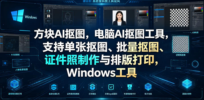 方块AI抠图，电脑AI抠图工具，支持单张抠图、批量抠图、证件照制作与排版打印，Windows工具昊趣阁资源网昊趣阁资源网