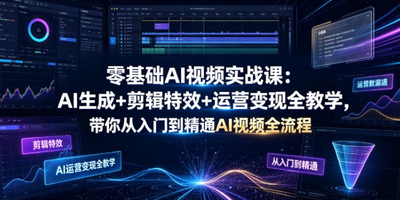 零基础AI视频实战课:AI生成+剪辑特效+运营变现全教学,带你从入门到精通AI视频全流程昊趣阁资源网昊趣阁资源网