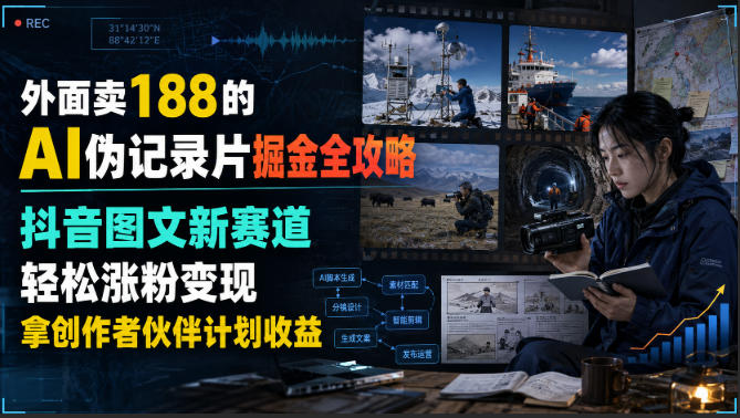 外面卖188的AI伪记录片掘金全攻略,抖音图文新赛道,轻松涨粉变现,拿创作者伙伴计划收益【文档】(更新)昊趣阁资源网昊趣阁资源网