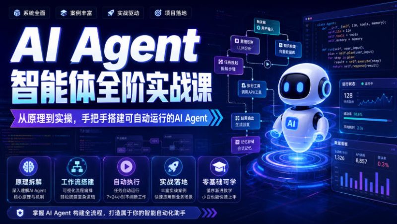 AI Agent智能体全阶实战课,从原理到实操,手把手搭建可自动运行的AI Agent(更新)昊趣阁资源网昊趣阁资源网