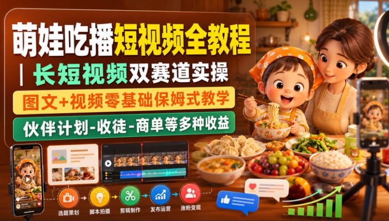 萌娃吃播短视频全教程|长短视频双赛道实操,图文+视频零基础保姆式教学,伙伴计划-收徒-商单等多种变现方式昊趣阁资源网昊趣阁资源网
