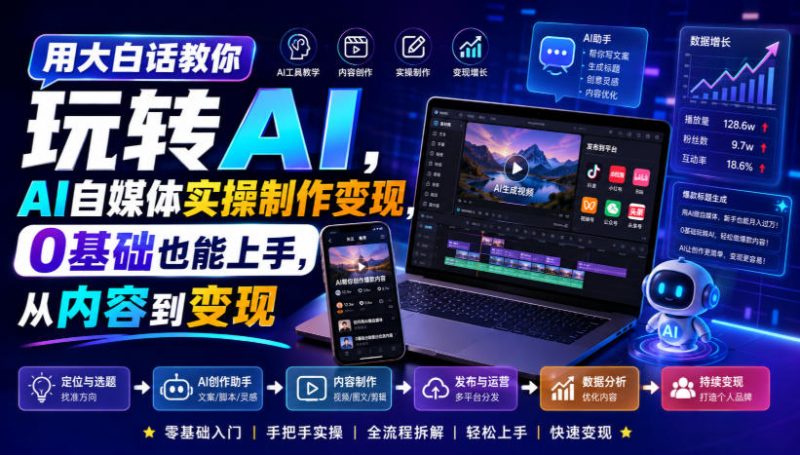 用大白话教你玩转AI,AI自媒体实操制作变现,0基础也能上手,从内容到变现昊趣阁资源网昊趣阁资源网