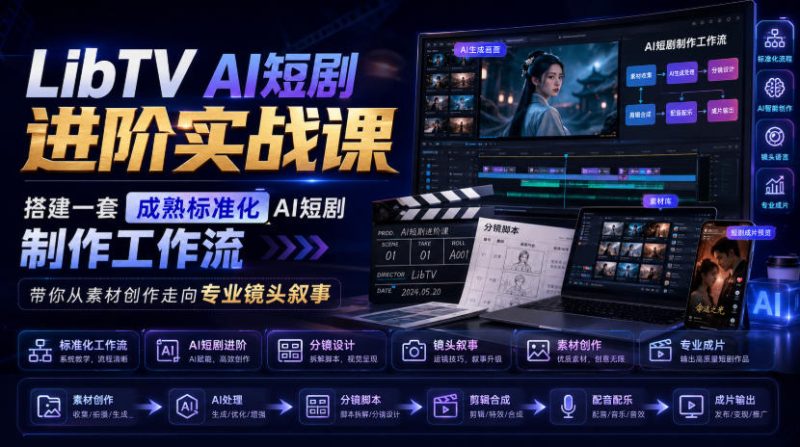 LibTV AI短剧进阶实战课,搭建一套成熟标准化AI短剧制作工作流,带你从素材创作走向专业镜头叙事昊趣阁资源网昊趣阁资源网