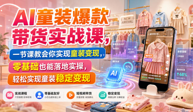 AI童装爆款带货实战课,一节课教会你实现童装变现,零基础也能落地实操昊趣阁资源网昊趣阁资源网