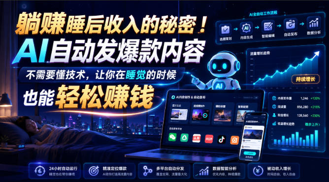 躺賺睡后收入的秘密！AI自动发爆款内容，不需要懂技术，让你在睡觉的时候也能轻松賺钱【原创双语字幕】昊趣阁资源网昊趣阁资源网