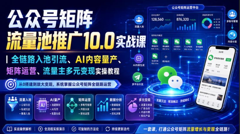 公众号矩阵流量池推广10.0实战课｜全链路入池引流、AI内容量产、矩阵运营、流量主多元变现实操教程昊趣阁资源网昊趣阁资源网