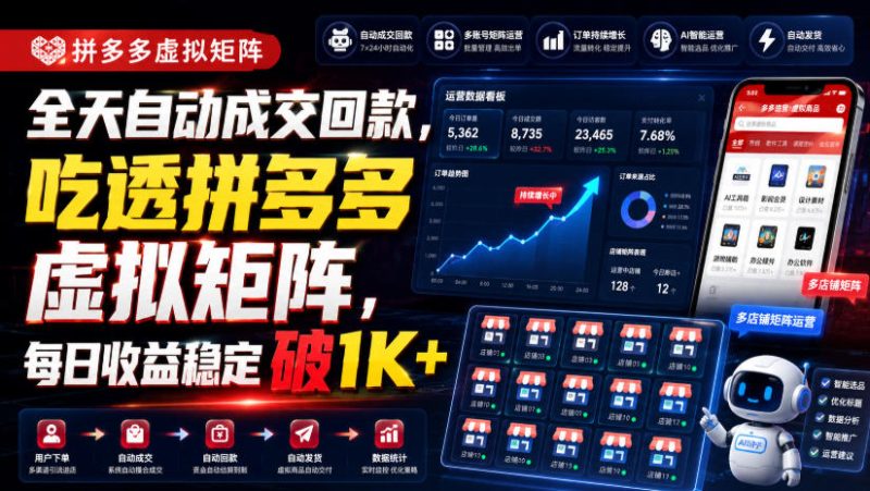 全天自动成交回款，吃透拼多多虚拟矩阵，每日收益稳定破1K+【揭秘】昊趣阁资源网昊趣阁资源网