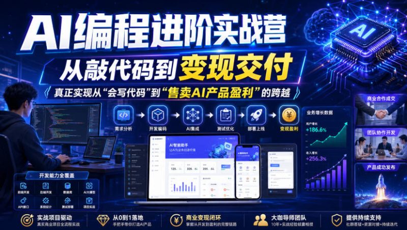 AI编程进阶实战营,从敲代码到变现交付,,真正实现从“会写代码”到“售卖AI产品盈利”的跨越昊趣阁资源网昊趣阁资源网