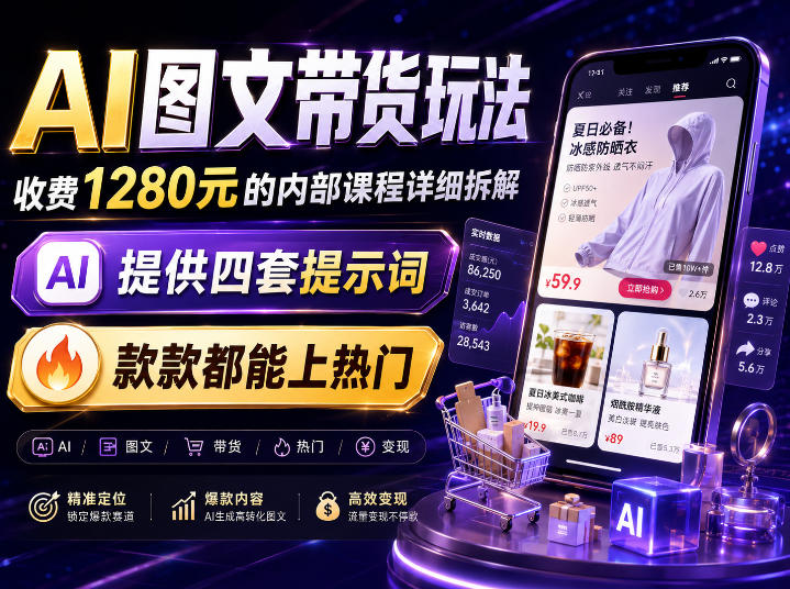 AI图文带货内部玩法，1280内部课程对外系统拆解，看完直接上手变现！昊趣阁资源网昊趣阁资源网