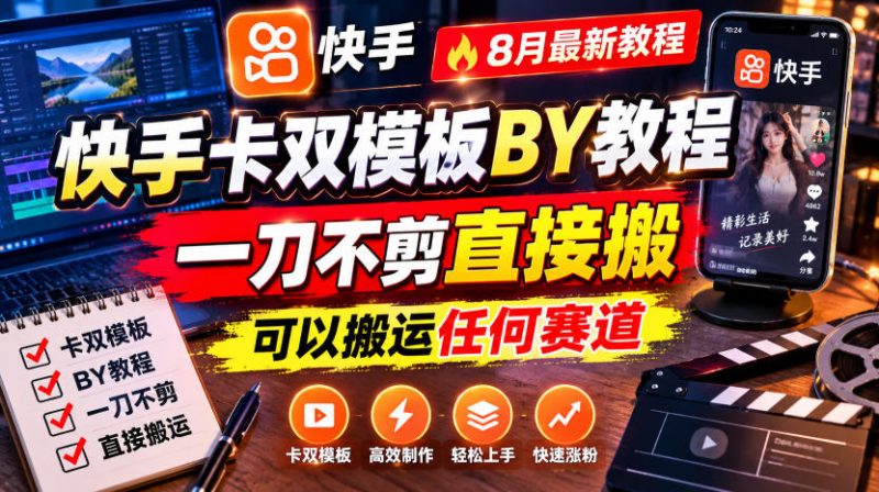 快手卡双模板搬运教程,8月最新教程,一刀不剪直接搬,可以搬运任何赛道昊趣阁资源网昊趣阁资源网