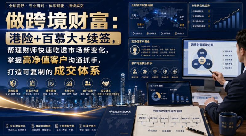 做跨境财富:港险+百慕大+续签,帮理财师快速吃透市场新变化,掌握高净值客户沟通抓手,打造可复制的成交体系昊趣阁资源网昊趣阁资源网