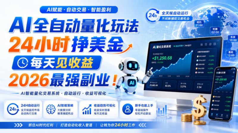 AI全自动量化玩法,24小时挣美金,每天见收益,2026最强副业!【揭秘】昊趣阁资源网昊趣阁资源网