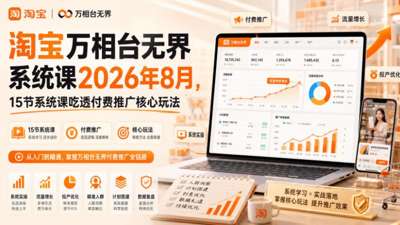 淘宝万相台无界系统课2026年8月,15节系统课吃透付费推广核心玩法昊趣阁资源网昊趣阁资源网
