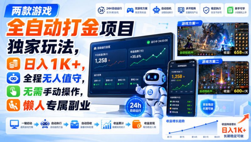 两款游戏全自动打金项目独家玩法,日入1K+,全程无人值守,无需手动操作,懒人专属副业【揭秘】昊趣阁资源网昊趣阁资源网