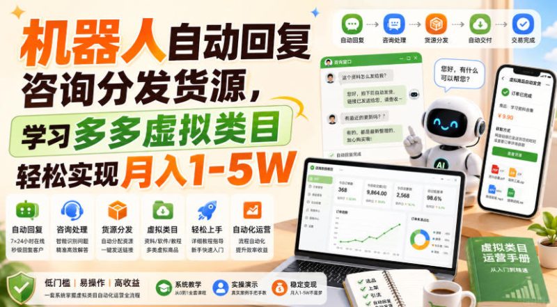 机器人自动回复咨询分发货源,学习多多虚拟类目轻松实现月入1-5W【揭秘】昊趣阁资源网昊趣阁资源网