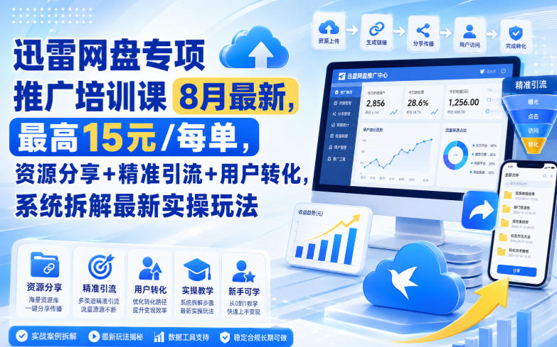 迅雷网盘专项推广培训课8月最新,最高15米/每单,资源分享+精准引流+用户转化,系统拆解最新实操玩法(更新0824)昊趣阁资源网昊趣阁资源网