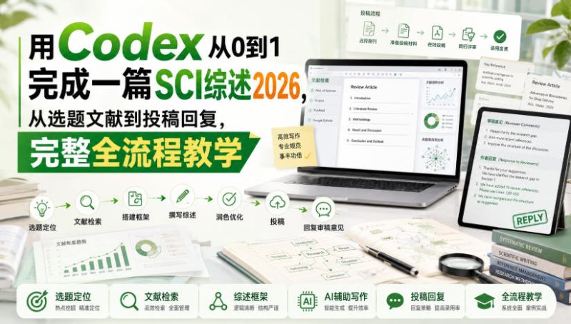 用Codex从0到1完成一篇SCI综述2026,从选题文献到投稿回复,完整全流程教学昊趣阁资源网昊趣阁资源网
