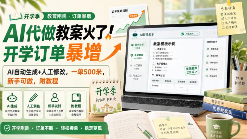 AI代做教案火了!开学订单暴增,AI自动生成+人工修改,一单500米,新手可做,附教程【揭秘】昊趣阁资源网昊趣阁资源网