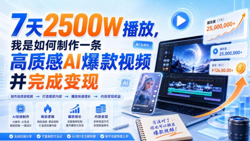7天2500W播放,我是如何制作一条高质感AI爆款视频并完成变现昊趣阁资源网昊趣阁资源网