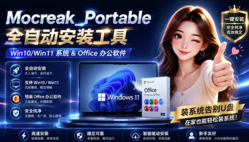 Mocreak全自动安装office和win10、win11系统,告别U盘装系统,使用安全可靠昊趣阁资源网昊趣阁资源网