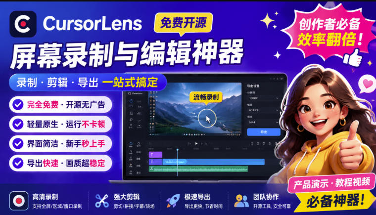 CursorLens免费开源录屏工具,支持自动缩放,教程视频录制必备神器昊趣阁资源网昊趣阁资源网