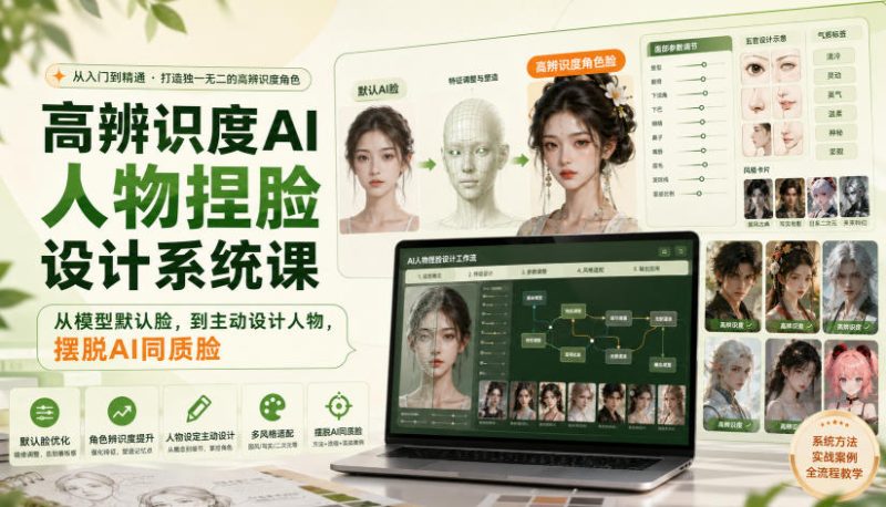 高辨识度AI人物捏脸设计系统课,从模型默认脸,到主动设计人物,摆脱AI同质脸昊趣阁资源网昊趣阁资源网