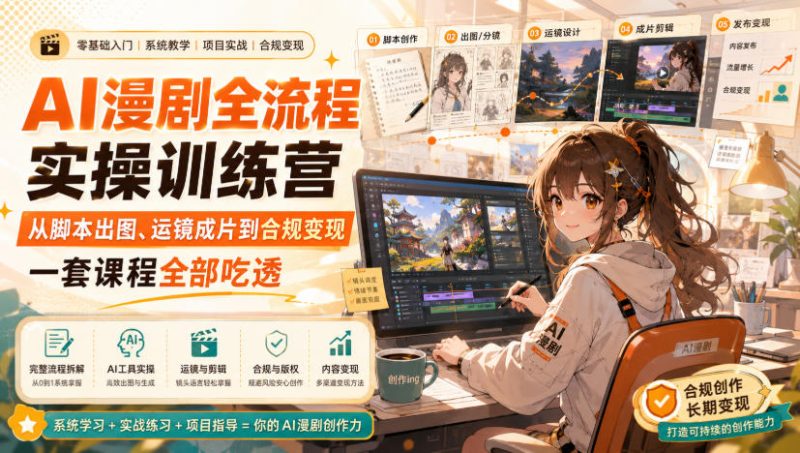 AI漫剧全流程实操训练营,从脚本出图、运镜成片到合规变现,一套课程全部吃透昊趣阁资源网昊趣阁资源网