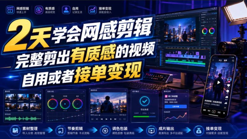 2天学会网感剪辑,完整剪出有质感的视频,自用或者接单变现昊趣阁资源网昊趣阁资源网