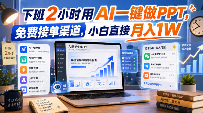 下班2小时用AI一键做PPT,免费接单渠道,小白直接月入1W【揭秘】昊趣阁资源网昊趣阁资源网