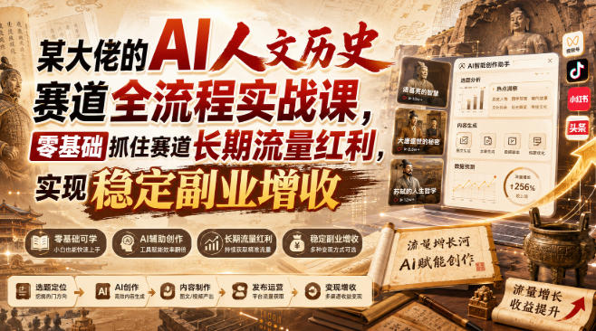 某大佬的AI人文历史赛道全流程实战课，零基础抓住赛道长期流量红利，实现稳定副业增收昊趣阁资源网昊趣阁资源网