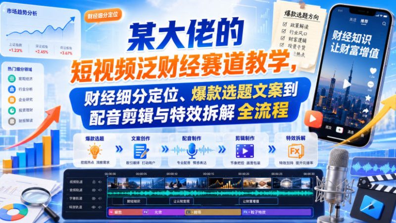 某大佬的短视频泛财经赛道教学,财经细分定位、爆款选题文案到配音剪辑与特效拆解全流程昊趣阁资源网昊趣阁资源网