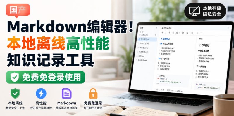 国产Markdown编辑器!本地离线高性能知识记录工具,免费免登录使用昊趣阁资源网昊趣阁资源网