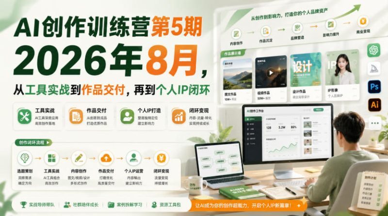 AI创作训练营第5期2026年8月，从工具实战到作品交付，再到个人IP闭环昊趣阁资源网昊趣阁资源网