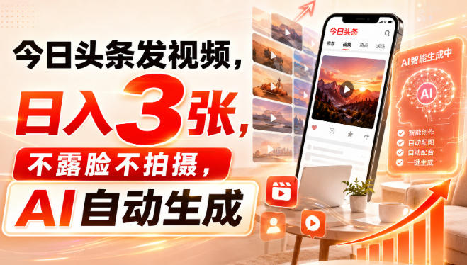 今日头条发视频，日入3张，不露脸不拍摄，AI自动生成昊趣阁资源网昊趣阁资源网