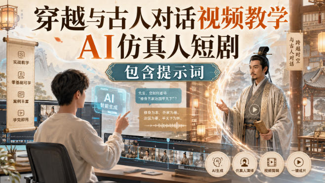 穿越与古人对话视频教学，AI仿真人短剧，包含提示词昊趣阁资源网昊趣阁资源网