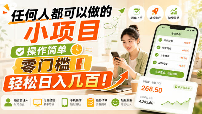 任何人都可以做的小项目：操作简单，零门槛轻松日入几百！【揭秘】昊趣阁资源网昊趣阁资源网