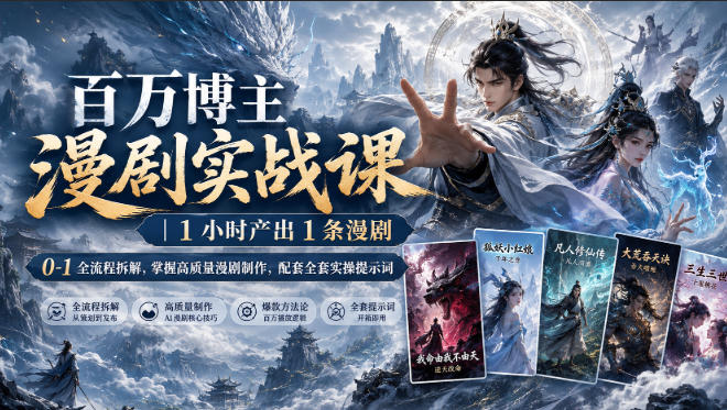 百万博主漫剧实战课｜1小时产出1条漫剧，0‑1全流程拆解，掌握高质量漫剧制作，配套全套实操提示词昊趣阁资源网昊趣阁资源网
