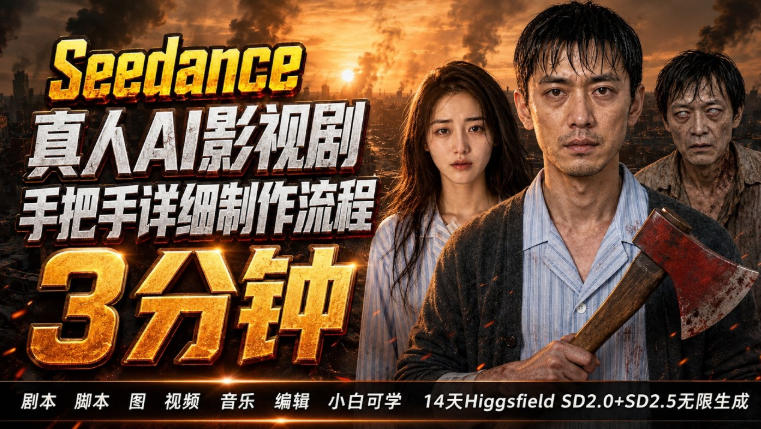 3分钟真人AI影视剧怎么做?SD 2.0手把手完整制作流程|Higgsfield 14天SD 2.0/2.5无限生成昊趣阁资源网昊趣阁资源网