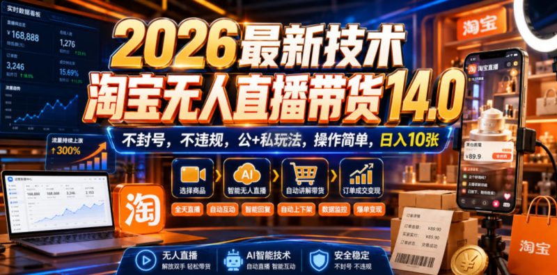 2026最新技术,淘宝无人直播带货14.0,不封号,不违规,公+私玩法,操作简单,日入10张【揭秘】昊趣阁资源网昊趣阁资源网