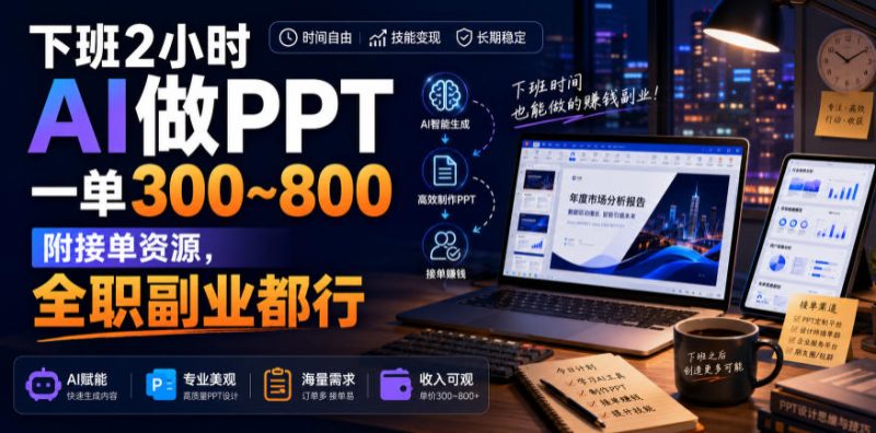 下班2小时AI做PPT,一单300~800,附接单资源,全职副业都行【揭秘】昊趣阁资源网昊趣阁资源网