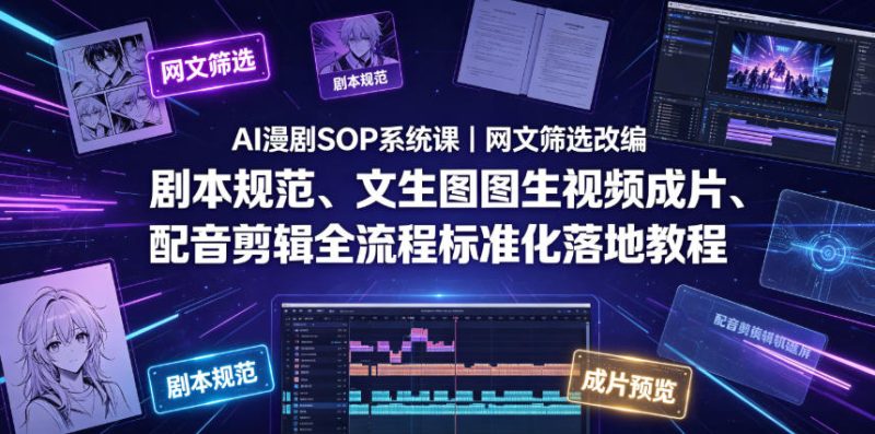 AI漫剧SOP系统课｜网文筛选改编、剧本规范、文生图图生视频成片、配音剪辑全流程标准化落地教程（更新0810）昊趣阁资源网昊趣阁资源网