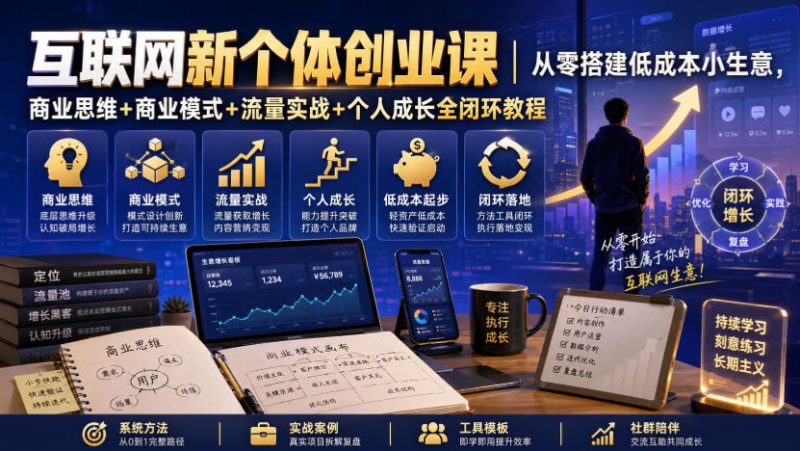 互联网新个体创业课|从零搭建低成本小生意,商业思维+商业模式+流量实战+个人成长全闭环教程(更新0922)昊趣阁资源网昊趣阁资源网