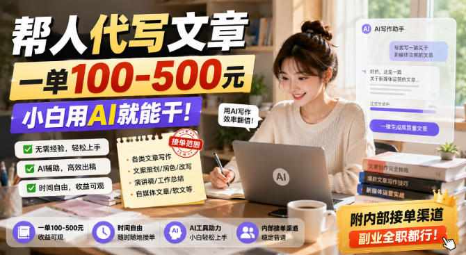 帮人代写文章，一单100-500，小白用AI就能干，附内部接单渠道，副业全职都行【揭秘】昊趣阁资源网昊趣阁资源网
