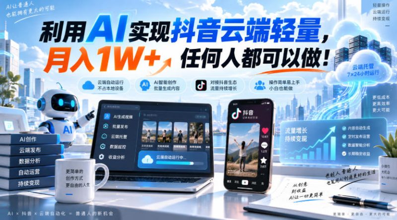 利用AI实现抖音云端轻量，月入1W+，任何人都可以做！【揭秘】昊趣阁资源网昊趣阁资源网
