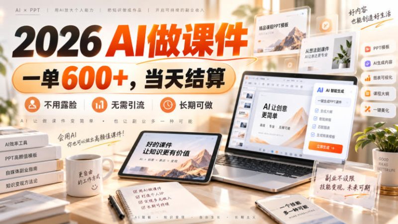 2026 AI做课件，一单600+，当天结算，不用露脸，无需引流，长期可做【揭秘】昊趣阁资源网昊趣阁资源网