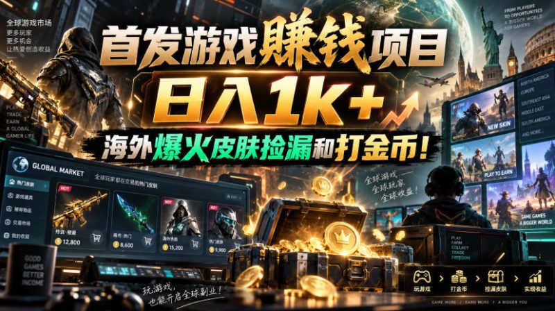 首发游戏賺钱项目，日入1k+，海外爆火皮肤捡漏和打金币！【揭秘】昊趣阁资源网昊趣阁资源网
