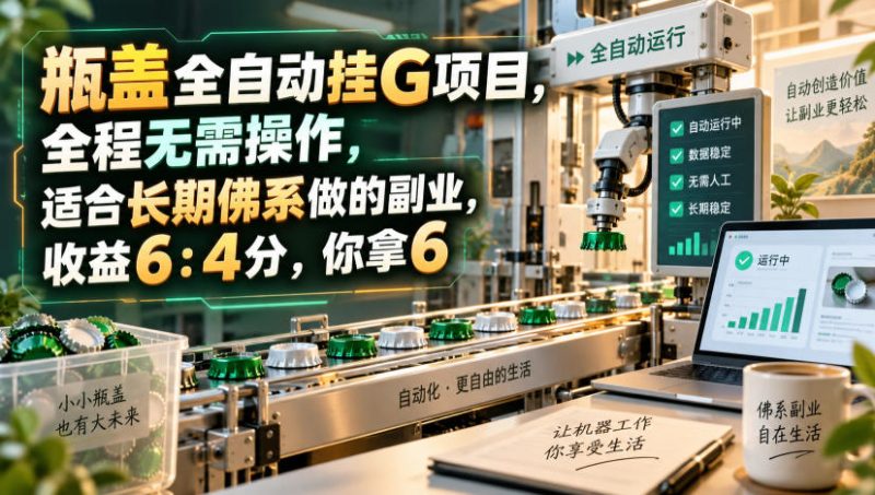 瓶盖全自动挂G项目,全程无需操作,适合长期佛系做的副业,收益6:4分,你拿6【揭秘】昊趣阁资源网昊趣阁资源网