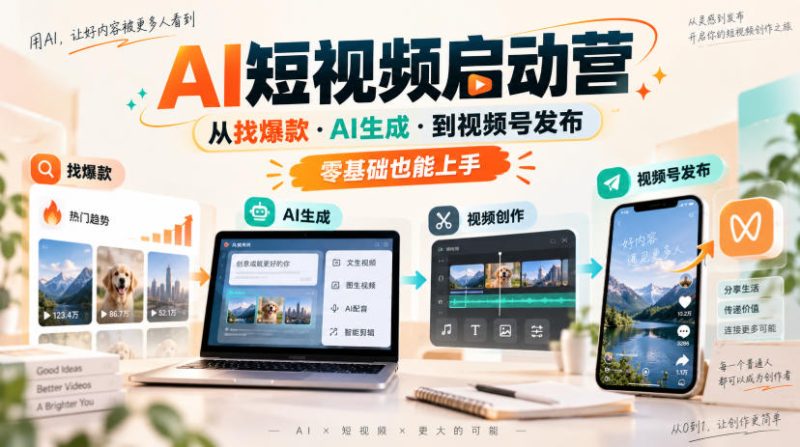 AI短视频启动营，从找爆款·AI生成·到视频号发布，零基础也能上手昊趣阁资源网昊趣阁资源网